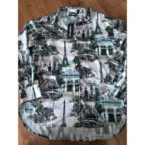 NWT Karl Lagerfeld S Paris Graphic Button Down Shirt Blouse Top